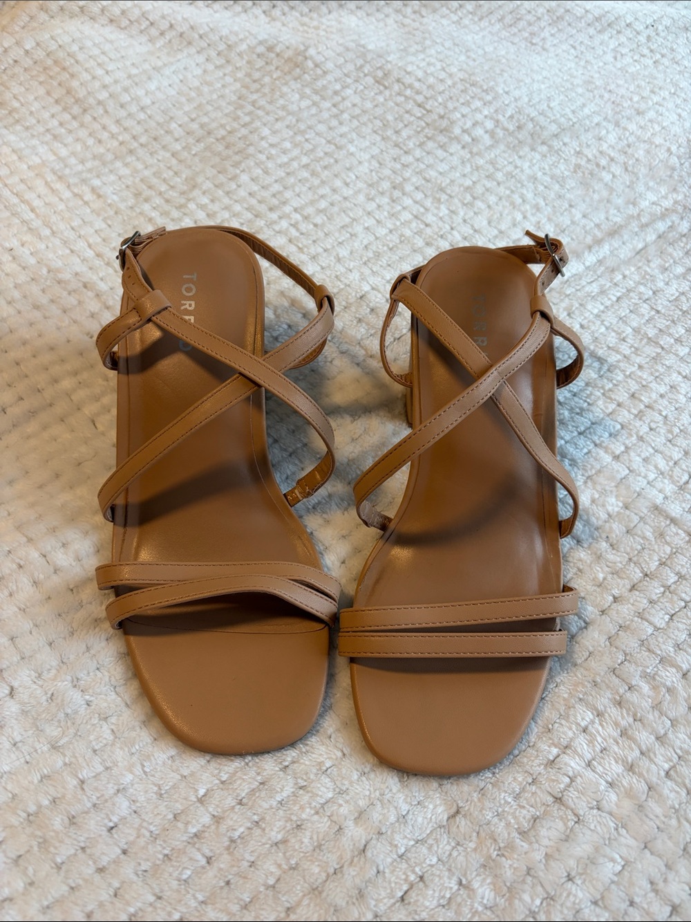 torrid Tan Strappy Square-Toe Sandals with Cross Bands